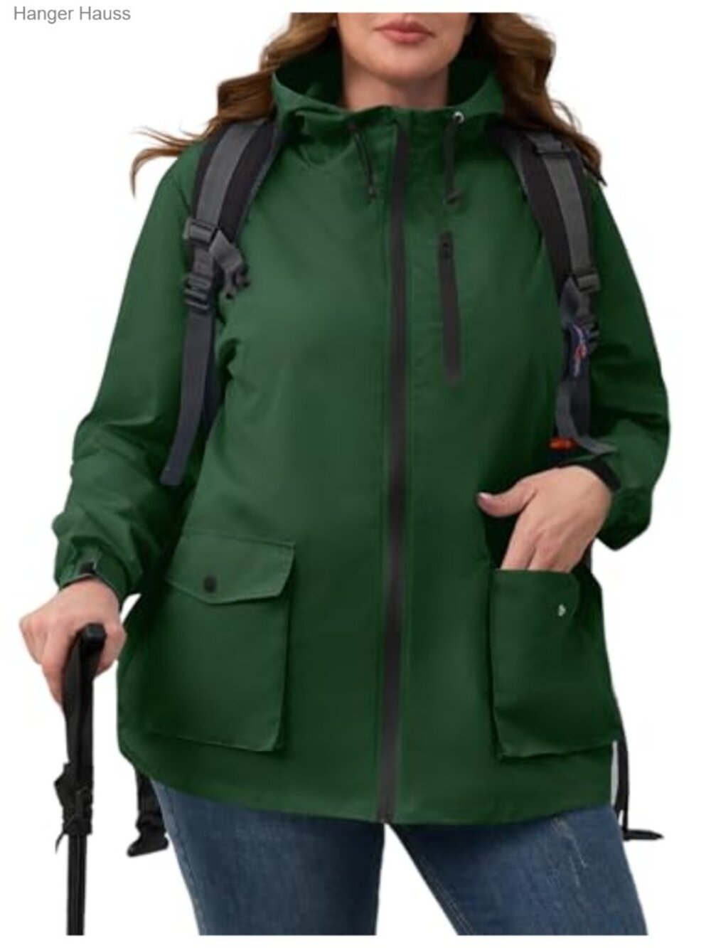 Plus Size Waterproof Rain Jacket, Lightweight Packable Windbreaker